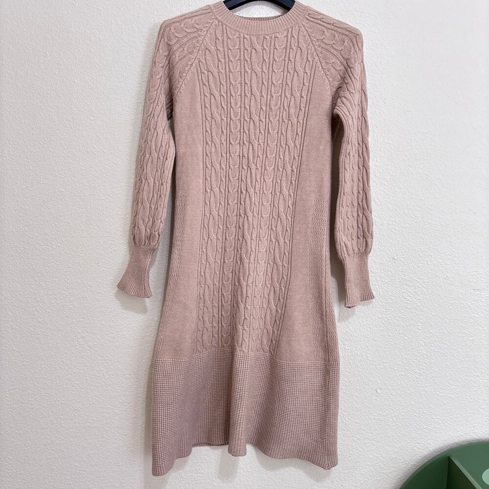 Cable Knit Sweater Dress Women Blush Pink Size S Cottagecore Cozy Chic Soft Girl - Picture 2 of 10